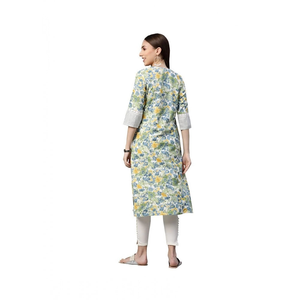 Generisches, gerades Kurti aus Baumwolle mit Aufdruck für Damen (Weiß, Grün, Baumwolle)