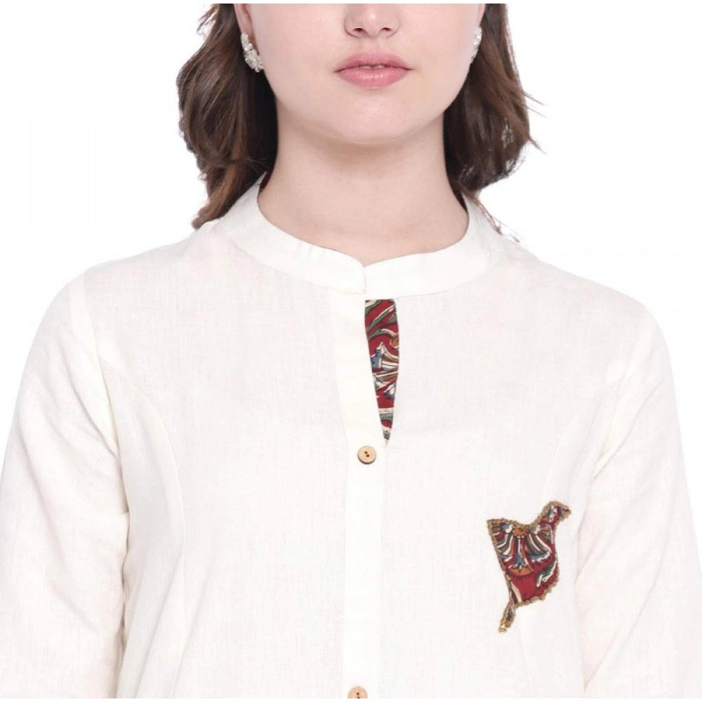 Generisches Khadi-bedrucktes A-Linien-Kurti für Damen (Off-White, Khadi)