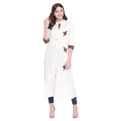 Generisches Khadi-bedrucktes A-Linien-Kurti für Damen (Off-White, Khadi)