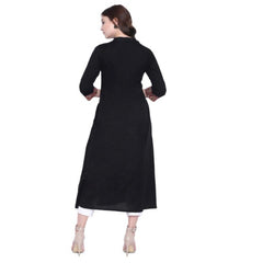 Generisches Khadi-bedrucktes A-Linien-Kurti für Damen (Schwarz, Khadi)