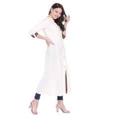 Generisches Khadi-bedrucktes A-Linien-Kurti für Damen (Off-White, Khadi)