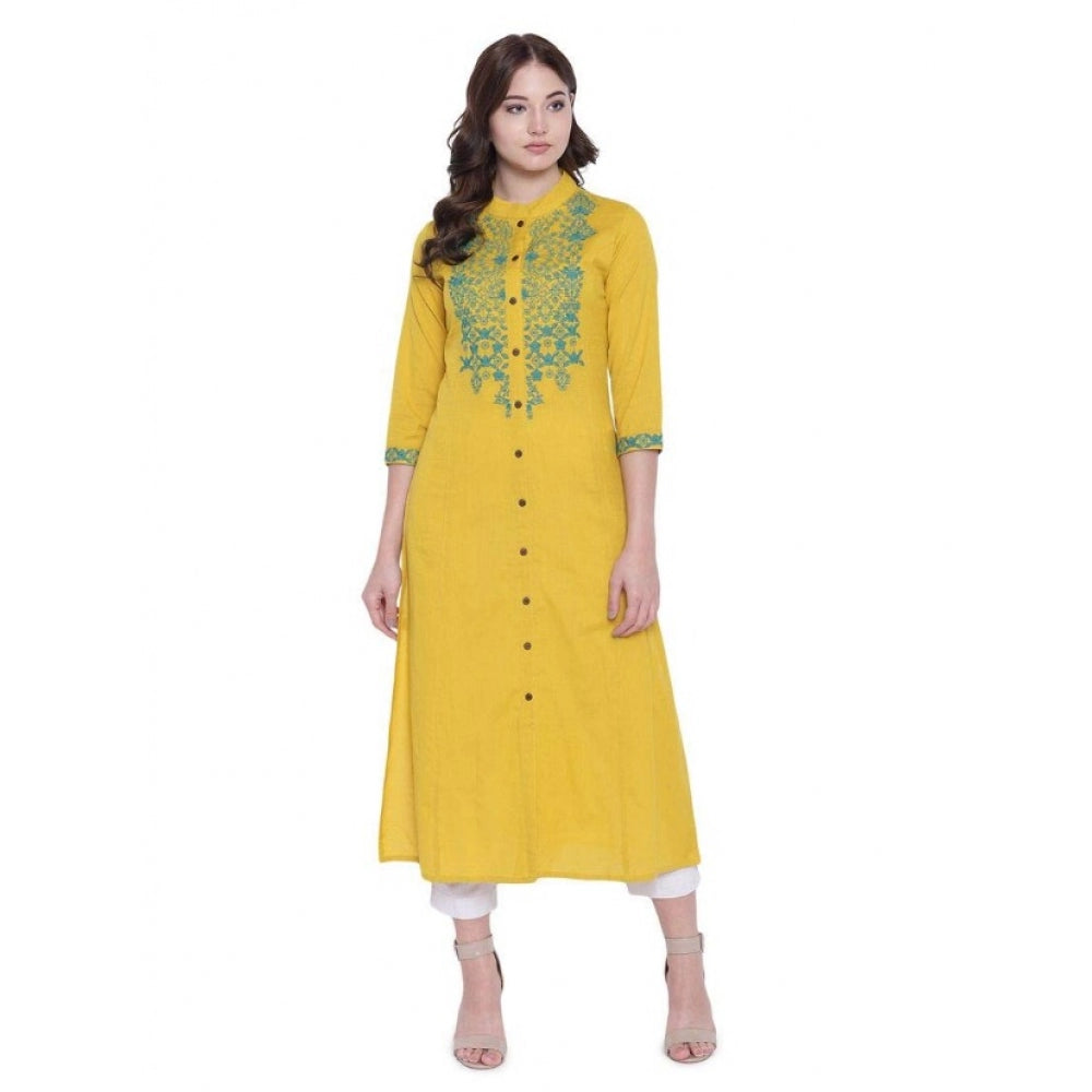 Generisches besticktes Khadi-Kurti für Damen (Gelb, Khadi)