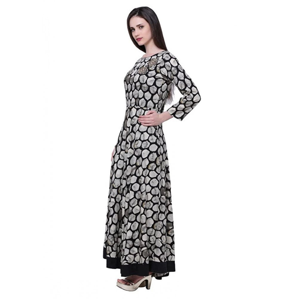 Generic Women's Rayon Zari Zardozi Work Designer Floor Length Kurti (Black, Rayon)