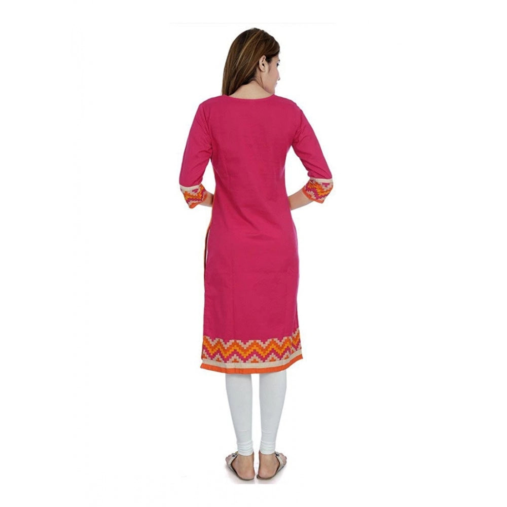 Generisches, gerades Kurti aus Baumwolle mit Stickerei für Damen (Rosa, Baumwolle)