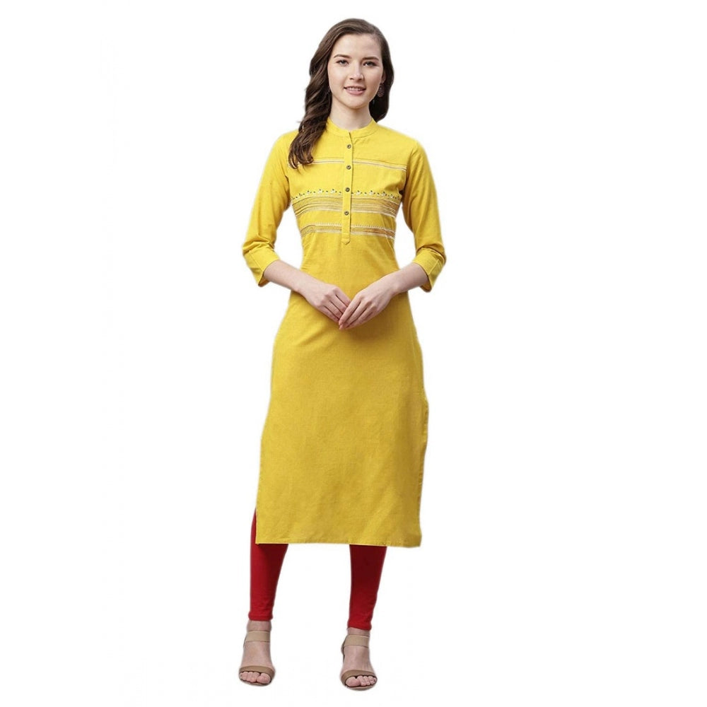 Generisches, gerades Kurti aus reiner Baumwolle mit Aufdruck für Damen (gelb, reine Baumwolle)