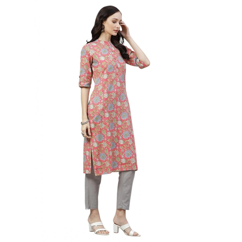 Generisches, gerades Kurti aus Baumwolle mit Aufdruck für Damen (Rosa, Baumwolle)