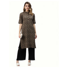 Generisches, gerades Kurti aus Baumwolle mit Aufdruck für Damen (Schwarz, Baumwolle)