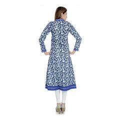 Generisches, langes Kurti aus Baumwolle mit Aufdruck für Damen (Weiß, Blau, Baumwolle)