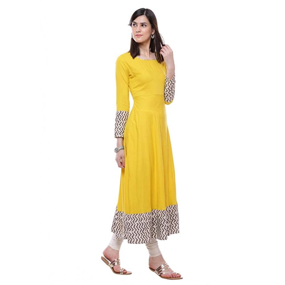 Generisches Anarkali-Kurti aus Viskose mit Aufdruck für Damen (Gelb, Viskose)