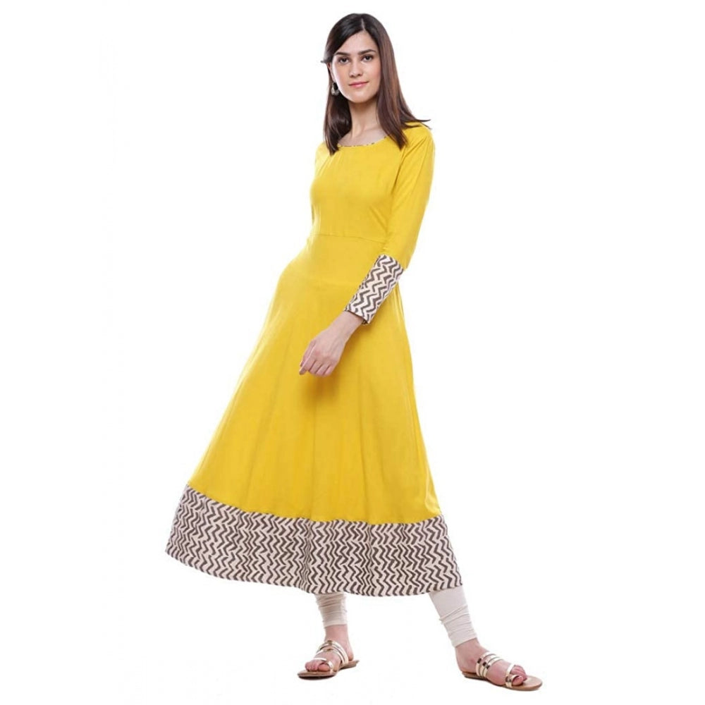 Generisches Anarkali-Kurti aus Viskose mit Aufdruck für Damen (Gelb, Viskose)