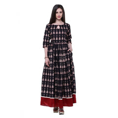 Generisches Anarkali-Kurti aus bedruckter Baumwolle für Damen (Schwarz, Baumwolle)