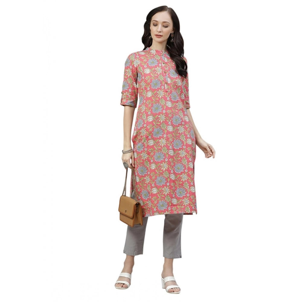 Generisches, gerades Kurti aus Baumwolle mit Aufdruck für Damen (Rosa, Baumwolle)