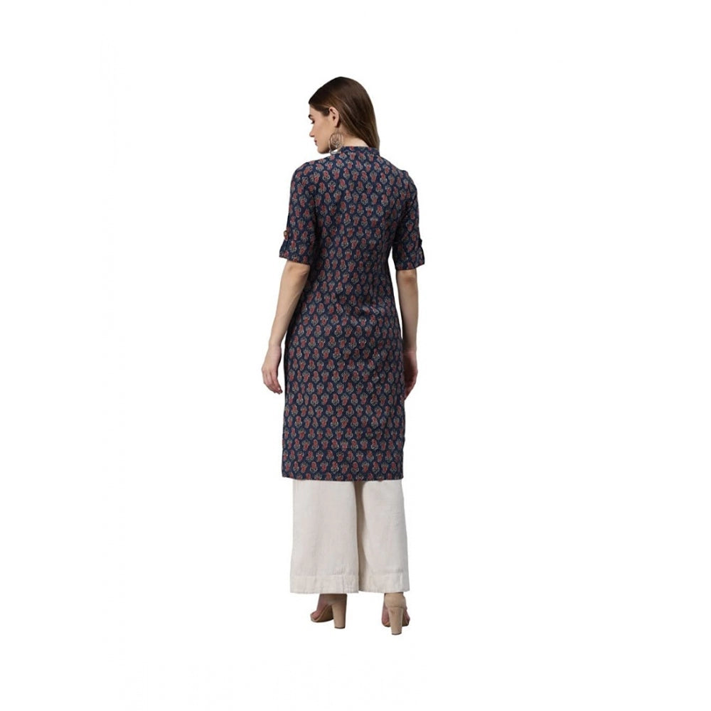 Generisches, gerades Kurti aus Baumwolle mit Aufdruck für Damen (Marineblau, Baumwolle)