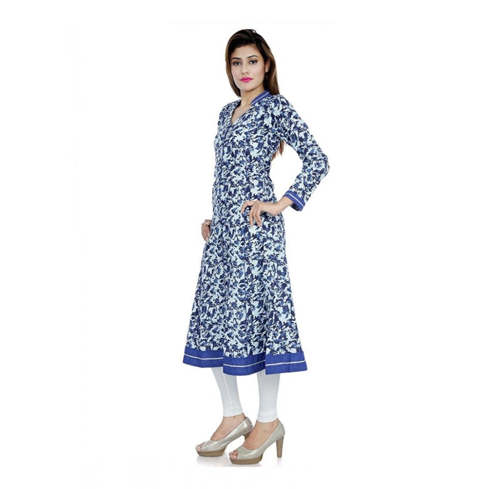 Generisches, langes Kurti aus Baumwolle mit Aufdruck für Damen (Weiß, Blau, Baumwolle)