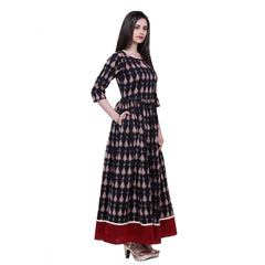 Generisches Anarkali-Kurti aus bedruckter Baumwolle für Damen (Schwarz, Baumwolle)