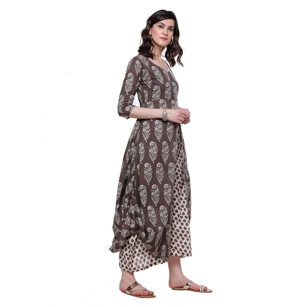 Generisches, langes Kurti aus Baumwolle mit Aufdruck für Damen (Braun, Baumwolle)