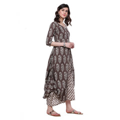 Generisches, langes Kurti aus Baumwolle mit Aufdruck für Damen (Braun, Baumwolle)