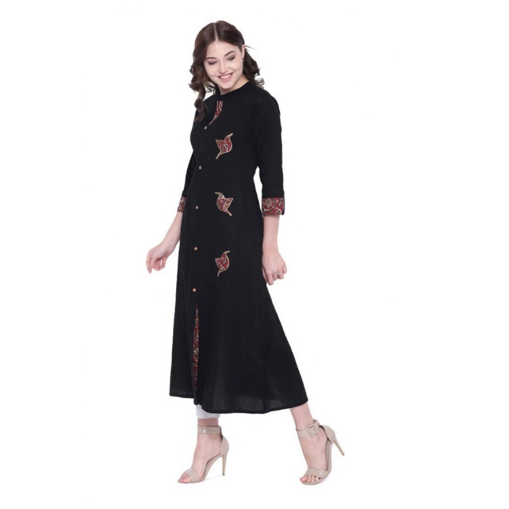 Generisches Khadi-bedrucktes A-Linien-Kurti für Damen (Schwarz, Khadi)