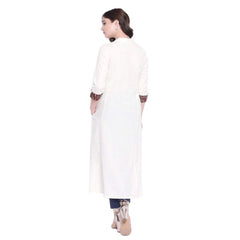 Generisches Khadi-bedrucktes A-Linien-Kurti für Damen (Off-White, Khadi)