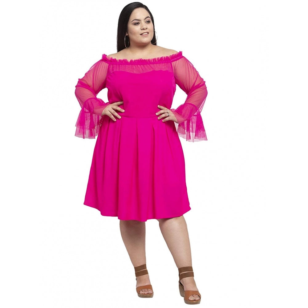 Generic Damen Crepe Solid Knielanges Fit and Flare-Kleid (Rosa)