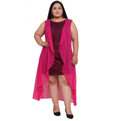 Generic Damen Georgette Solid Knielanges Fit and Flare Kleid (Rosa)