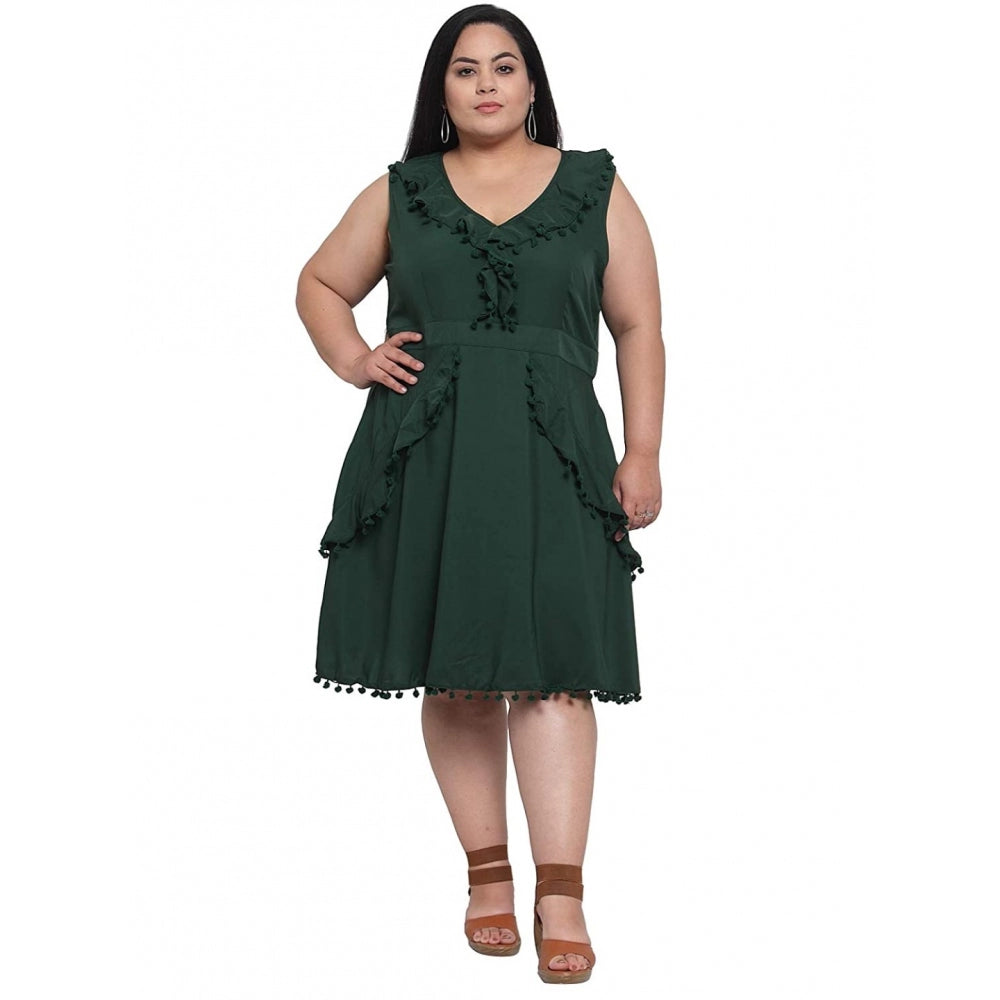 Generisches, einfarbiges, knielanges, figurbetontes Kleid aus Krepp für Damen (Botal Green)