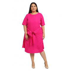 Generic Damen Crepe Solid Knielanges Fit and Flare-Kleid (Rosa)