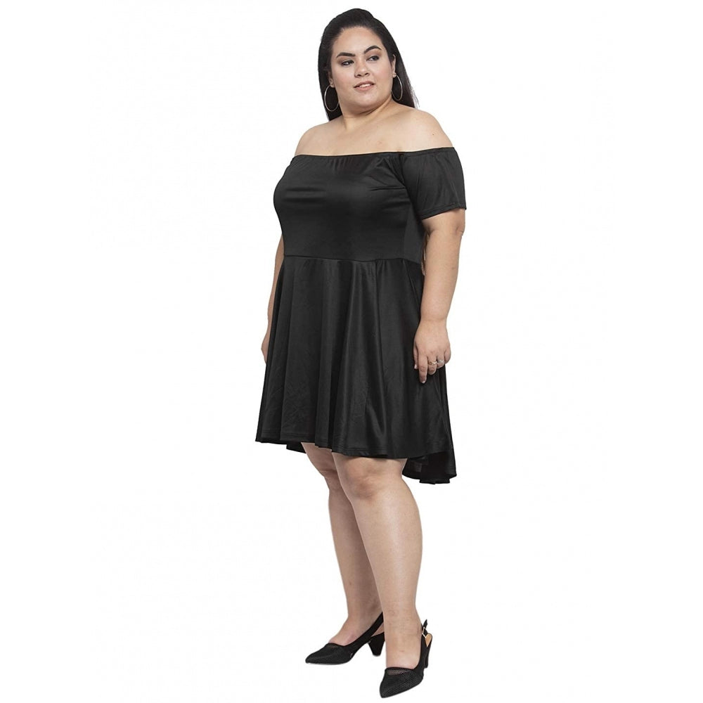 Generic Damen Hojri Solid Knielanges Fit and Flare Kleid (Schwarz)