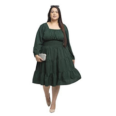 Generic Women's Crepe Solid Knee Length Fit and Flare Dress (Bottle Green)