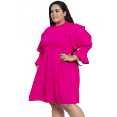 Generic Damen Crepe Solid Knielanges Fit and Flare-Kleid (Rosa)