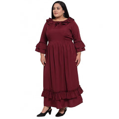 Generic Damen Crepe Solid Langes Fit and Flare-Kleid (Kastanienbraun)