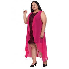 Generic Damen Georgette Solid Knielanges Fit and Flare Kleid (Rosa)