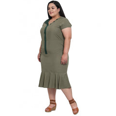 Generic Damen Crepe Solid Knielanges Fit and Flare Kleid (Olivgrün)