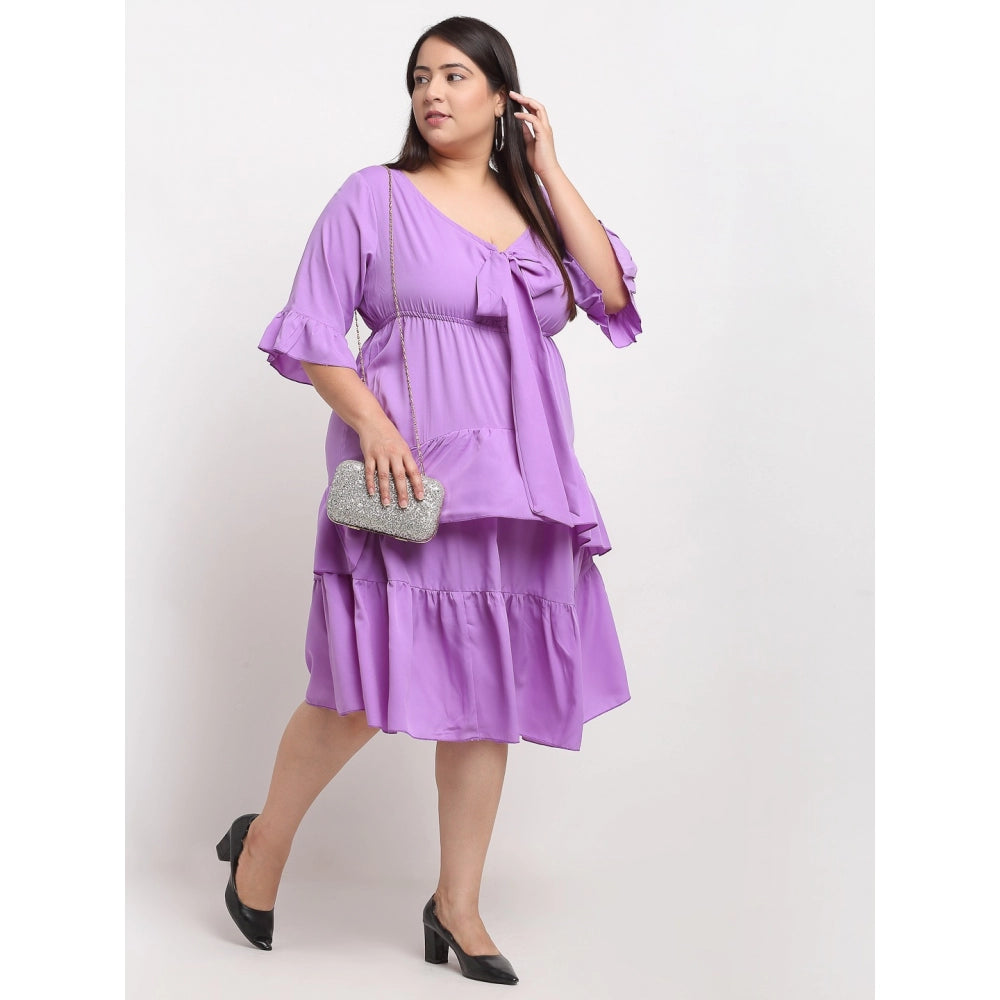 Generic Women's Crepe Solid Knee Length Fit and Flare Dress (Purple)