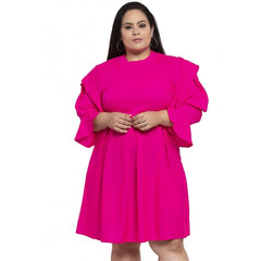 Generic Damen Crepe Solid Knielanges Fit and Flare-Kleid (Rosa)