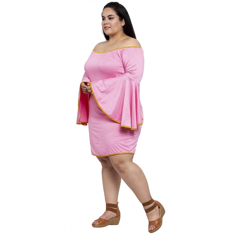 Generic Damen Hojri Solid Knielanges Fit and Flare Kleid (Rosa)