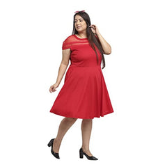 Generic Women's Hojri Solid Knee Length Fit and Flare Dress (Red)