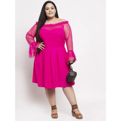 Generic Damen Crepe Solid Knielanges Fit and Flare-Kleid (Rosa)