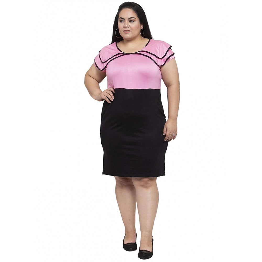 Generic Damen Hojri Solid Knielanges Fit and Flare Kleid (Rosa)