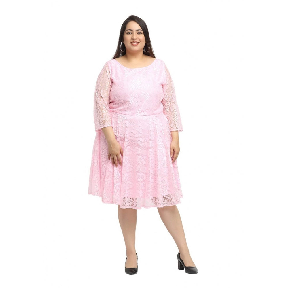 Generic Damen Netzkleid, einfarbig, knielang, figurbetont und ausgestellt (Rosa)