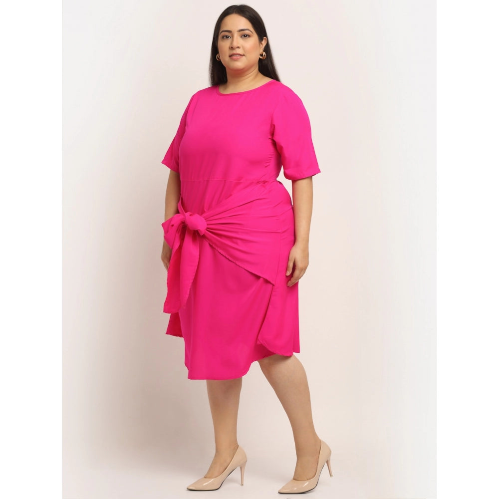 Generic Damen Crepe Solid Knielanges Fit and Flare-Kleid (Rosa)