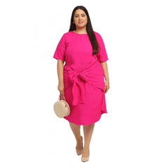 Generic Damen Crepe Solid Knielanges Fit and Flare-Kleid (Rosa)