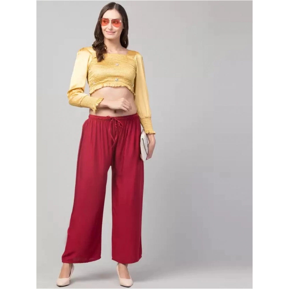 Generic Women's Plus Size Relaxed Fit Viscose Rayon Palazzo Trousers (Maroon)