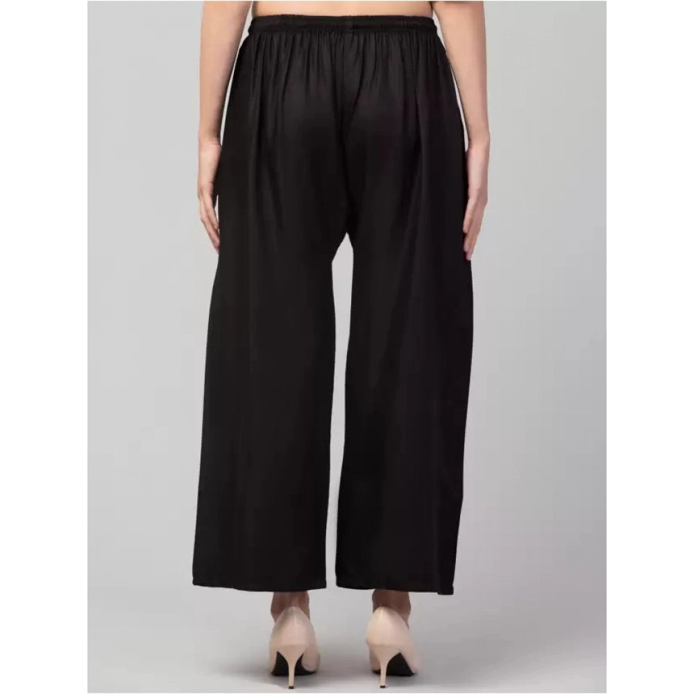 Generic Women's Plus Size Relaxed Fit Viscose Rayon Palazzo Trousers (Black)