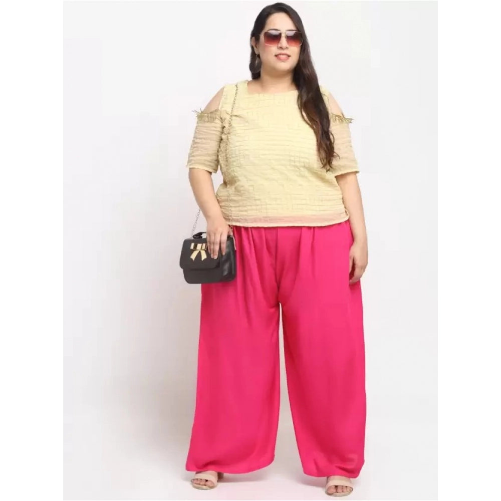 Generic Women's Plus Size Flared Fit Viscose Rayon Palazzo Trousers (Pink)