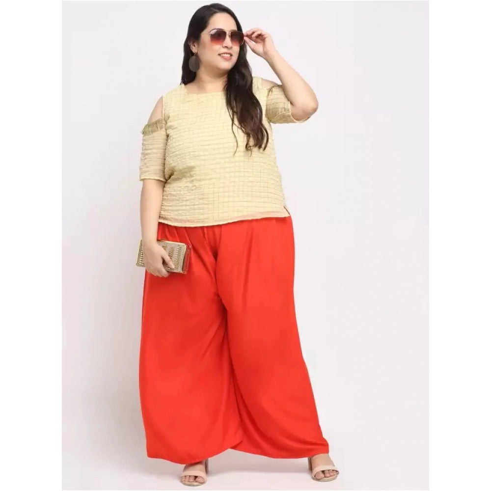 Generic Women's Plus Size Flared Fit Viscose Rayon Palazzo Trousers (Red)