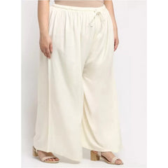 Generic Women's Plus Size Flared Fit Viscose Rayon Palazzo Trousers (Cream)