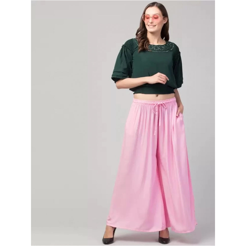 Generic Palazzo-Hose aus Viskose-Rayon in Übergröße für Damen, entspannte Passform (Rosa)