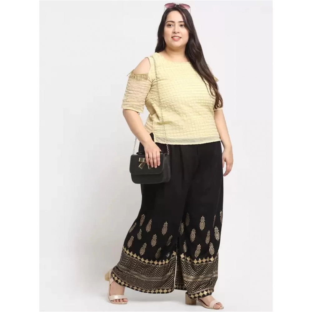 Generic Women's Plus Size Relaxed Fit Viscose Rayon Palazzo Trousers (Black)