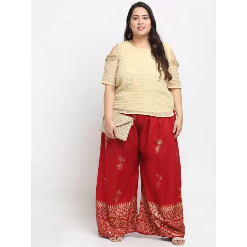 Generic Women's Plus Size Relaxed Fit Viscose Rayon Palazzo Trousers (Red)